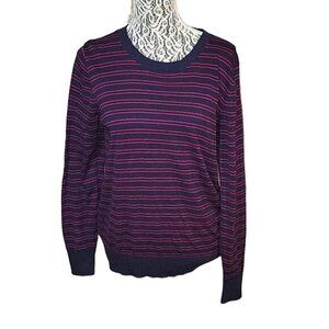 Banana‎ Republic Womens Striped Navy & Pink Sweater L Cotton/Viscose Long Sleeve